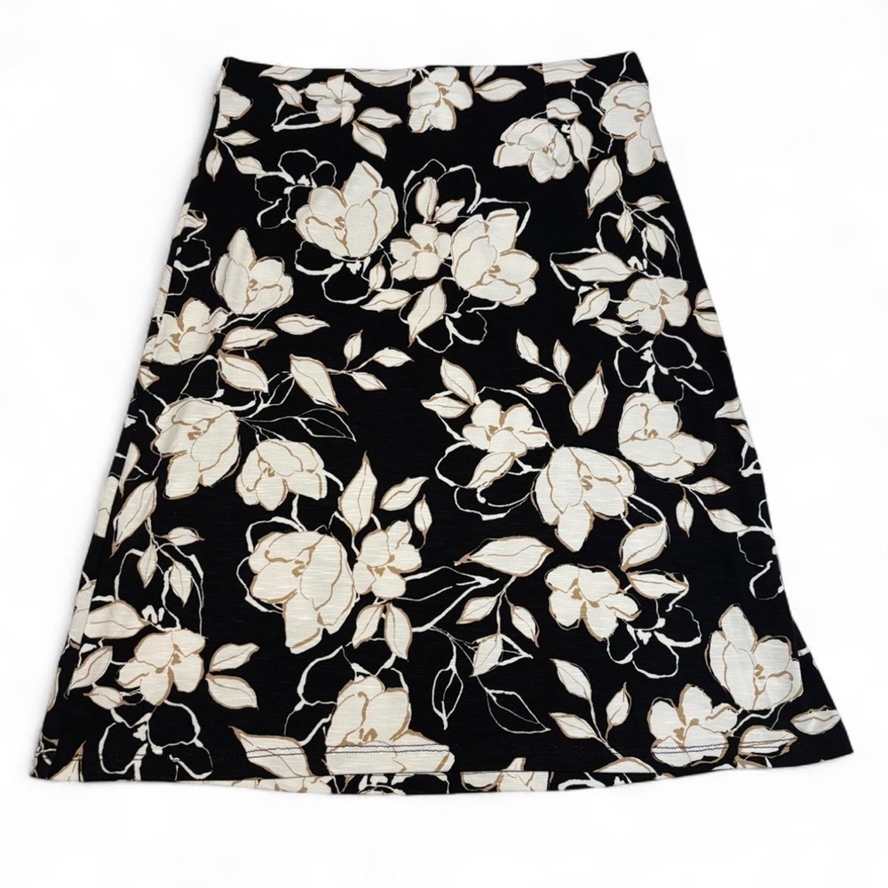 J. Jill A Line Midi Skirt Sz Small Black White Floral Stretch Pull On - Picture 2 of 5